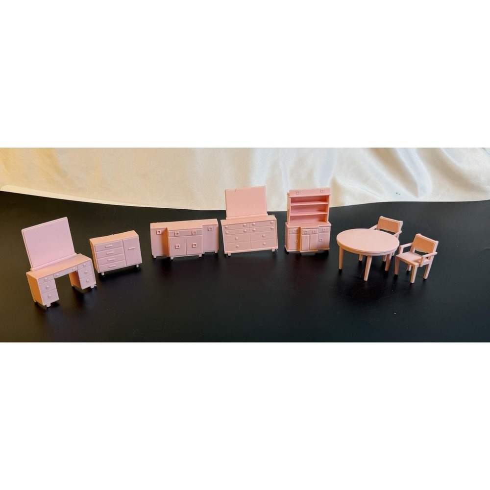 Vintage Superior Brand Dollhouse Furniture Lot Pink 1:24 Scale 1960s